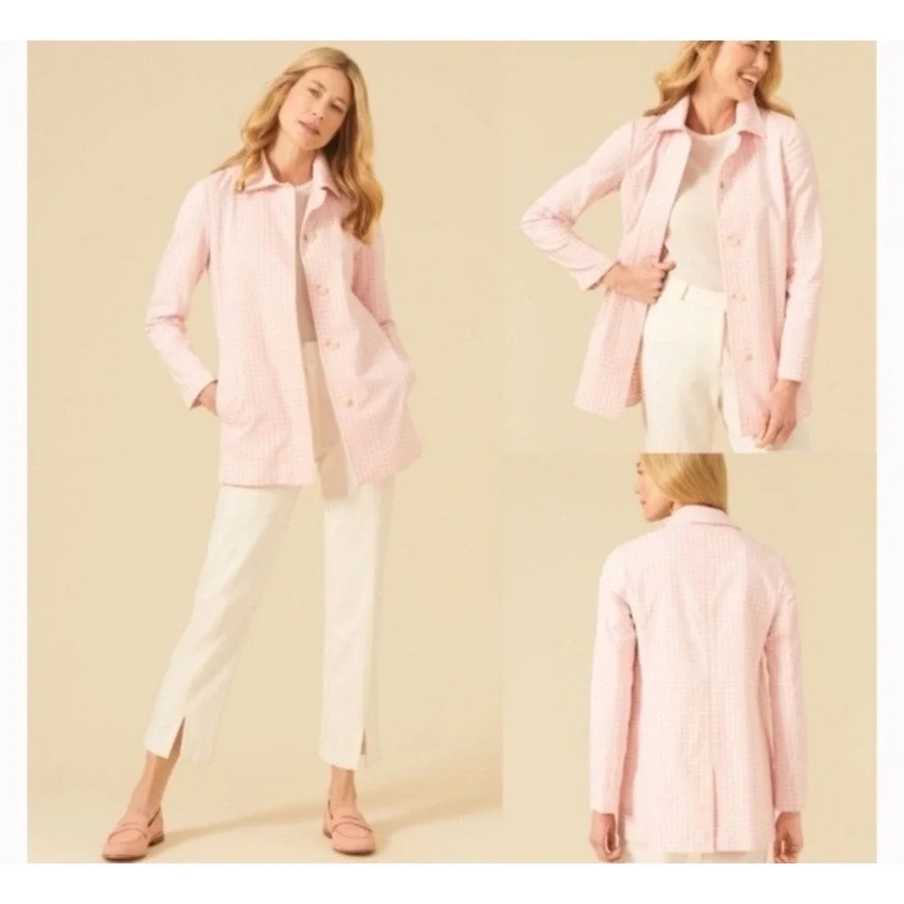 J McLaughlin Tyra‎ Coat Size Large Pink Gingham Trench Coat
